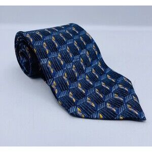 Ermenegildo Zegna Men's Luxury Necktie 100% Silk Italy Blue Gold  59"L 3.75"W